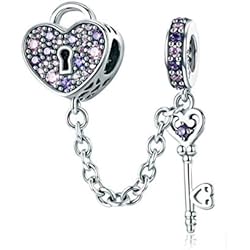 Pulsera Pandora Con Candado Abalorio de llave de corazón con texto en inglés ´´I Love You Forever´´, compatible con pulsera Pandora, plata de ley 925, cadena de seguridad para pulsera (candado y llave)
