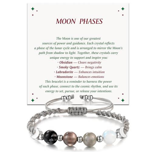 LAVEIR Moon Phase Crystal Healing Bracelet for Women, Natural Stone Beaded Bracelet with Moonstone, Spiritual Bracelets for Intuition, Emotional Balance, Intention Setting, Gifts for Her