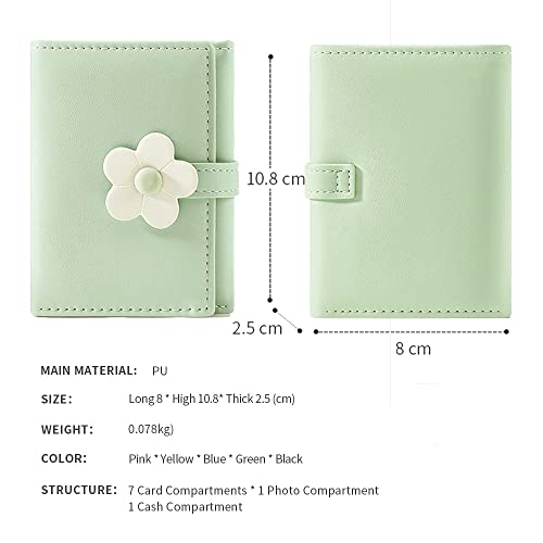 Meisee Cute Small Wallet For Girls Women Tri-Folded Wallet Cash Pocket Flowers Pu Leather Print Card Holder Coin Purse With Id Window (2-Green) #TOP2