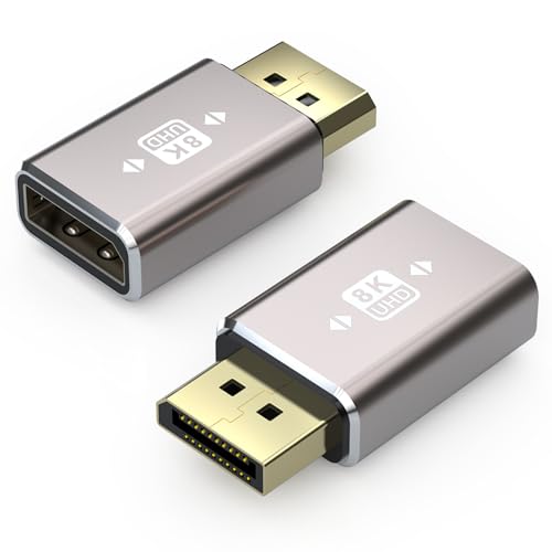 VMOJO 2er-Pack Displayport-Koppler-Adapter, Legierungsgeh&auml;use 8K UHD HDR Displayport (DP) 1.4 Stecker auf Buchse Extender-Verl&auml;ngerungsstecker-Konverter, abw&auml;rtskompatibel mit 1.3 1.2 1.1