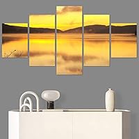 SIGNWIN 5 Panel Canvas Wall Art Sunset in The Mountains for Home Decorations Ready to Hang - 60