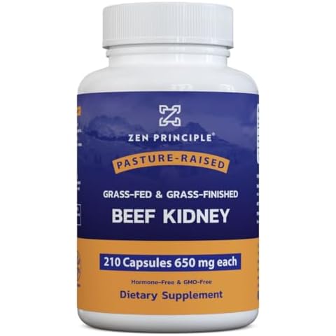 Zen Principle Grass Fed Beef Kidney Supplement, 210 Capsules, 3250mg. DAO Enzyme for Histamine Health. Selenium and B12 for Thyroid Support. Cover