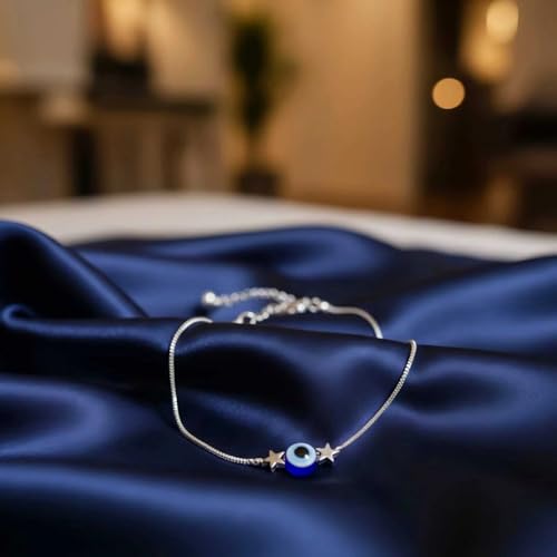 Image of High Trendz Evil Eye Anklet for Women & Girls | Silver Plated Nazar Charm Anklet | Adjustable Minimal Foot Jewellery | Gift for Birthday, Rakhi, Valentine