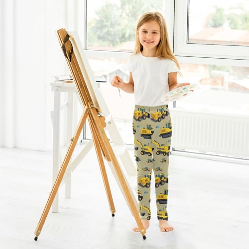ALAZA Girls' Leggings Children's Yoga Pants Skinny Printed Dance Engineering Vehicle Excavator Comfortable 4T4