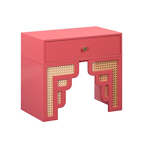 Tov Furniture Suzie Coral Pink & Rattan Nightstand