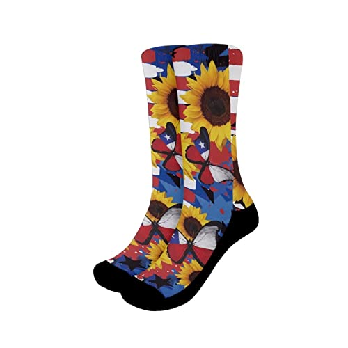Coloranimal American Flag Butterfly Sunflower Athletic Socks Air Cushion High Ankle Running Sports Breathable Crew Socks for Women Girls Small/Large