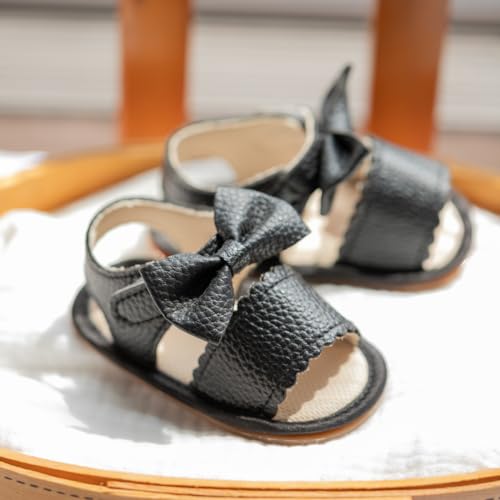 Image of Babelvit Infant Baby Girl Boy Sandals Comfort Premium Summer Outdoor Casual Beach Shoes with Flower Bowknot Anti Slip Rubber Sole Newborn Toddler Prewalker First Walking Shoes