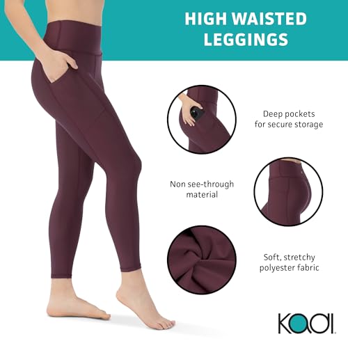 KADI Calça feminina de ioga de cintura alta - leggings de comprimento 7/8 com bolsos laterais, Vinho