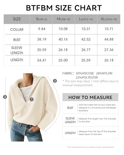 Btfbm Women’S Casual Long Sleeve Half Zip Pullover Sweaters, V Neck Collar Ribbed Knitted Loose Slouchy Jumper Tops thumb #5