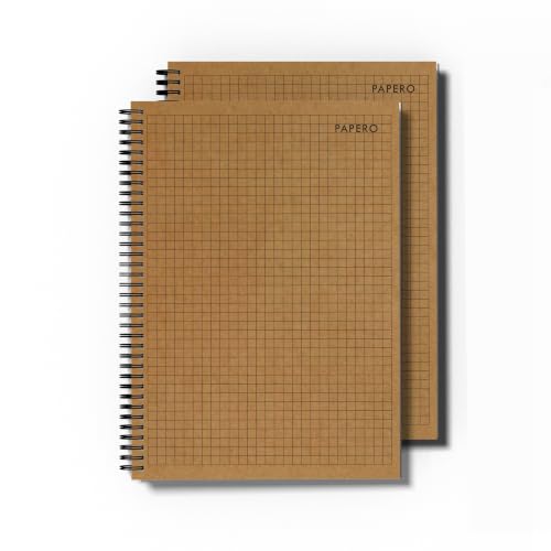 Image of PaperO A4 Square Grid Notebook | 5mm Graph Paper | 100 Pages | 8.5 x 11 Inches | Kraft Cover Journal for Architects, Designers, Engineers, Math & Technical Drawing | (Plain Square-Pack of 2)