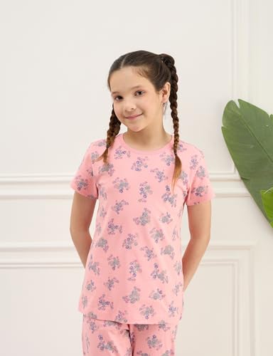 Image of Amazon Brand - Symbol Girls 100% Cotton Night Suit Set |Half Sleeves T-Shirt & Pajama Set | Age 2-14 Years