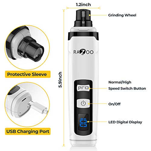 Razoo Dog Nail Grinder, Upgrade 2-Speed Lcd Nail Clippers For Dogs, Rechargeable With Low Noise And Painless Dog Nail Grinder For Large Dogs & Cats, White #TOP2