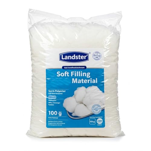 LANDSTER Relleno de algodón para manualidades, relleno de cojín, relleno de algodón, muy mullido, lavable a 95 grados, color blanco