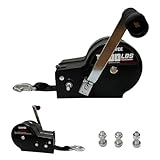 Garvee Treuil manuel robuste 3500lbs – Sangle 10m – Double rapport 4:1/8:1 – Manivelle portable – Pour remorquage bateaux, camions, RV, ATV, jet ski – Poignée rapide – Couleur: noir