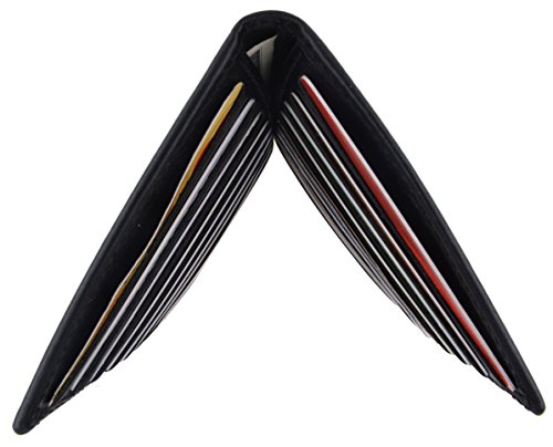 Moga Genuine Leather Men's Deluxe Bifold Multi Credit Card Case ID Wallet (Black)3