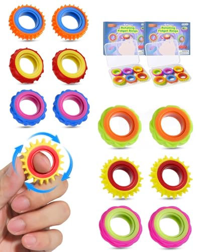 GAJUS 12 Piezas Juguetes antiestrés, Anillos giratorios para los Dedos, Juguetes antiestrés para niños, Adultos con Autismo, Calma, Concentración Estimulación Sensorial