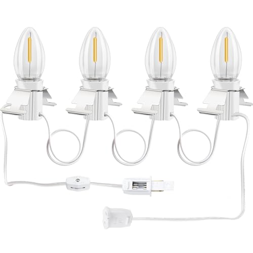 Christmas Village Lights with 4 LED Bulb C7 Accessory White Cord Clip Light