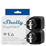 Shelly Plug M Gen3 Schwarz - WLAN & Matter Smarte Steckdose, Leistungsmessung, 13A, 3000W, Zeitschaltuhr, Stecker, Smart Home Stecker, Alexa & Google, Apple HomeKit, Kein Hub Erforderlich (2 Stück)
