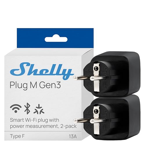Shelly Plug M Gen3 Negro – Enchufe inteligente Matter y Wi-Fi, 13 A (3000 W), tipo F, con medición del consumo eléctrico, compatible con Alexa, Google Home y Apple HomeKit - Pack de 2