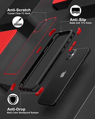 MobNano Coque Compatible avec iPhone 11 360 degrés Antichoc Pro Anti-Rayures Transparente PC/TPU Silicone Etui pour iPhone 11 - Noir/Rouge