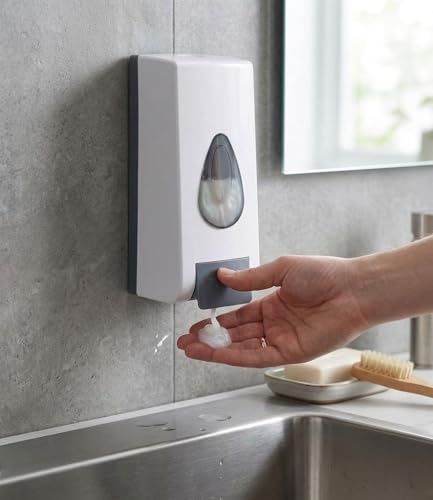 Image of Premium Wall Mounted Soap Dispenser | Elegant Design with Refillable Bottle | Liquid Hand Wash Dispenser for Bathroom & Kitchen | Manual Push Button Operation White