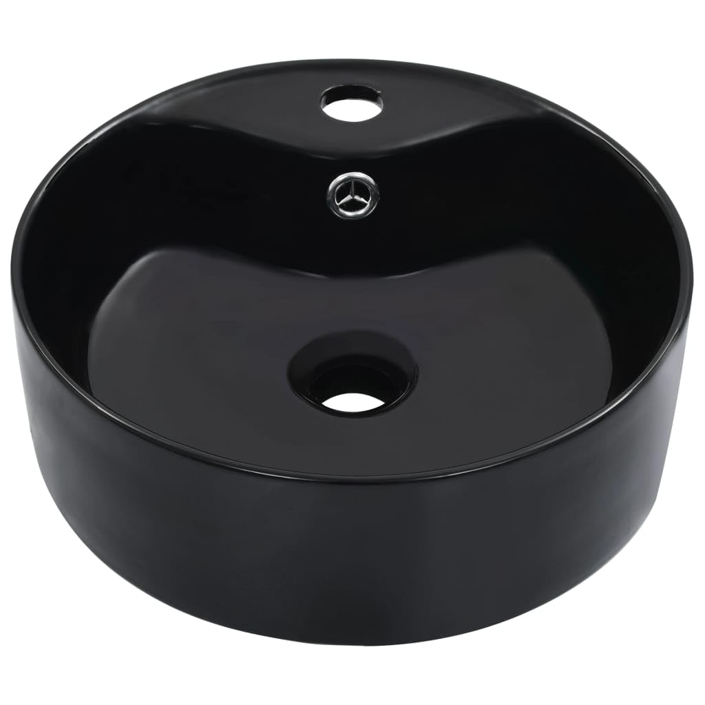 vidaXL Lavandino con Troppopieno Rotondo Moderno Elegante Lavello Lavabo Arredo Bagno Sanitari 36x13 cm in Ceramica Nero