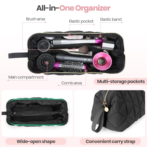 YUFIXO Hair Tools Travel Bag with Separate Heat Resistant Mat, Large Portable Organizer Bag for Women to Store Hair Dryers, Flat Irons, Curling Irons, Straighteners & Hair Accessories, Black - Thumbnail 2