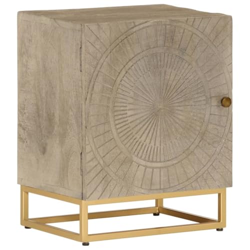 LoogCape Mesita de noche de madera maciza de mango y hierro, 40 x 30 x 50 cm, armario auxiliar con espacio de almacenamiento, estante y placa superior estable para dormitorio y pasillo