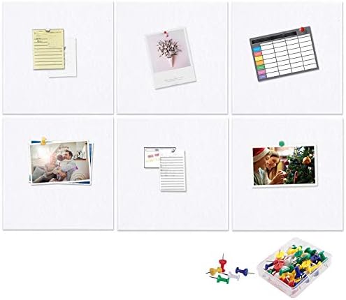 Yoillione Felt Pin Board for Bedrooms Offices Home, Bulletin Boards Square Notice Board White Memo Board, DIY Hexagon Cork Board Tiles Self Adhesive Pinboard for Wall Hecorative with 30 Push Pins