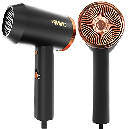 SHRATE Ionic Hair Dryer, Blow Dryer with Diffuser,Integrated Design,Negative Ion Technology,1875W, 3 Heating 2 Speed Cold Settings ,Fast Dry Professional Hair Dryer,Black& Rose Gold