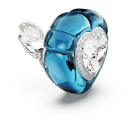 Swarovski Dulcis clip earrings, Heart cut, Pavé, Heart, Blue, Rhodium finish3