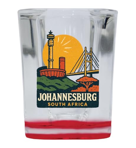 R and R Imports Johannesburg South Africa Vintage Souvenir Design 2 oz Shot Glass Square Red Base