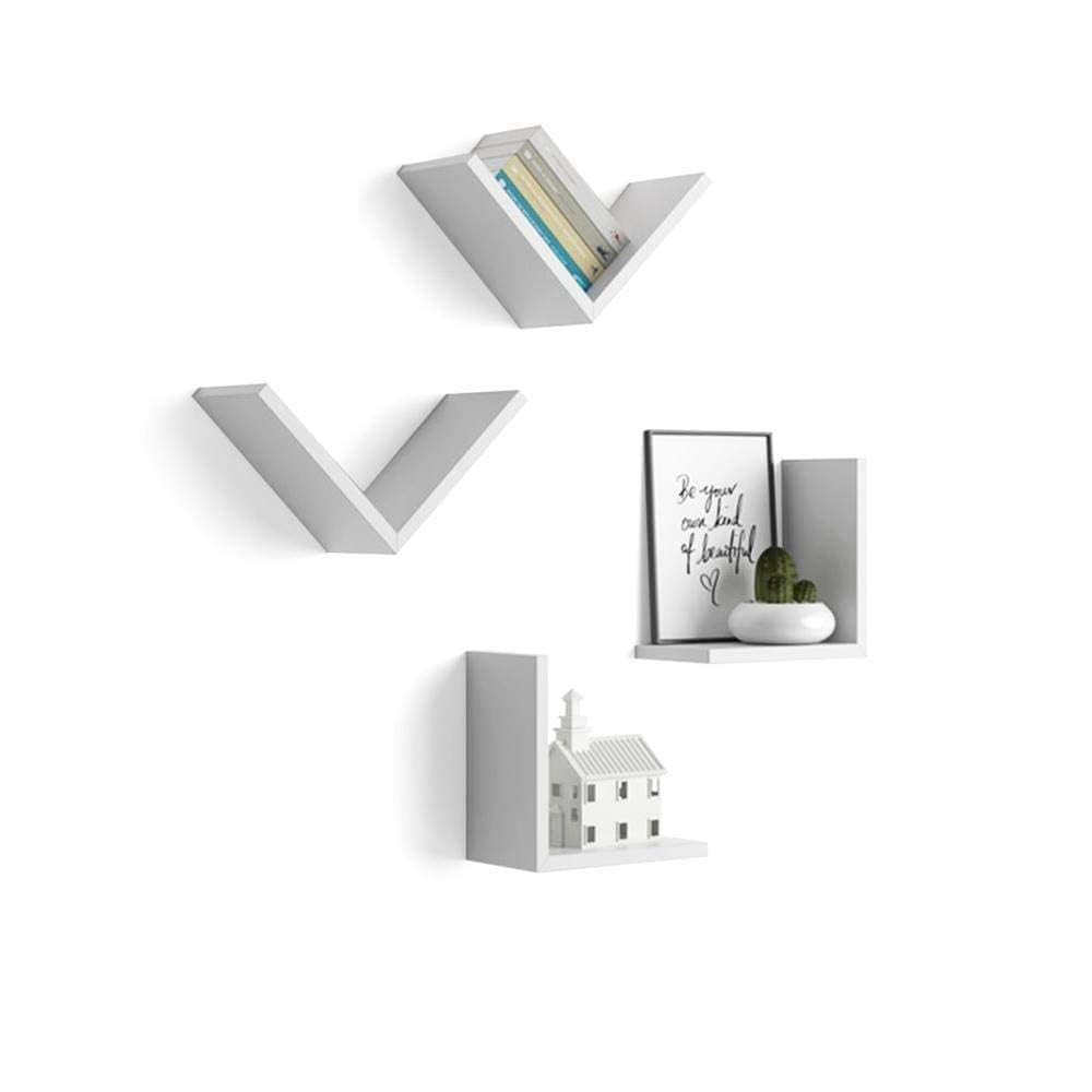 - Modern Wall Mounted Floating Shelves, V-Shaped Design, White, Set of 4 Decorative Display Units,Mounted Shelves Home decore/V Shelf/Hanging Rack/Floating Book Shelf