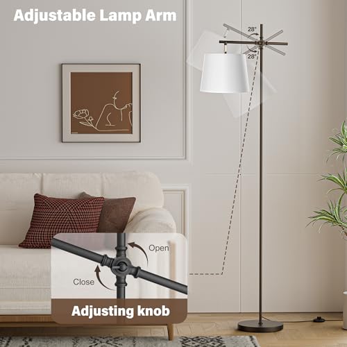 Image of SIBRILLE Floor Lamp with Linen Shade, Dimmable Tall Standing Lamp with Remote Control & 3 Color Temperatures Bulb, Modern Swing Arm Floor Lamps for Living Room Bedroom Office Corner