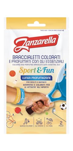 Zanzarella, 2 pulseras antimosquitos Sport & Fun, de silicona 100% reciclable, repelente a base de aceites naturales, activos hasta 12 horas, talla única