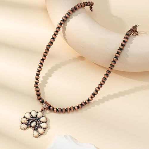 4 PCS Western Turquoise Jewelry for Women Boho Vintage Navajo Pearl Necklace Earring Bracelet Ring Set Country Cowgirl Accessories for Gift 7