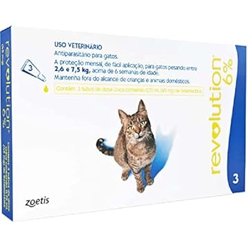 Revolution Zoetis 6% 0.75ml para Gatos 2,6Kg a 7,5Kg - 3 bisnagas