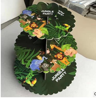 QICI Woodland Jungle Animals Party Supplies Cake Stand 3 Tier Cupcake Stand Jungle Animals Party Favors Mini Cupcake Stand for Birthday Party Decorations