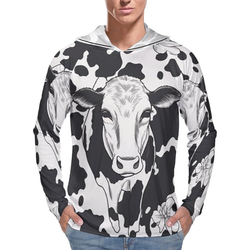 Men's Sun Shirts UPF 50+ Rash Guard Long Sleeve Sun Protection Hoodie Black and White Cow Lightweight Shirt 3XL