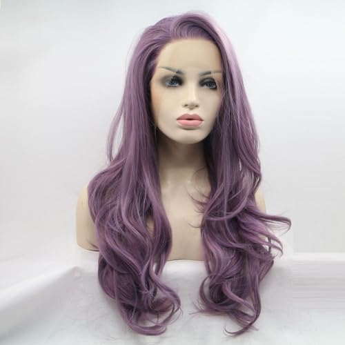 Xiweiya Purple Wig Long Side Part Purple Wavy Wig Synthetic Lace Front Wigs for Women Drag Queen with Heat Resistant Fiber Hair Replacement 24inch