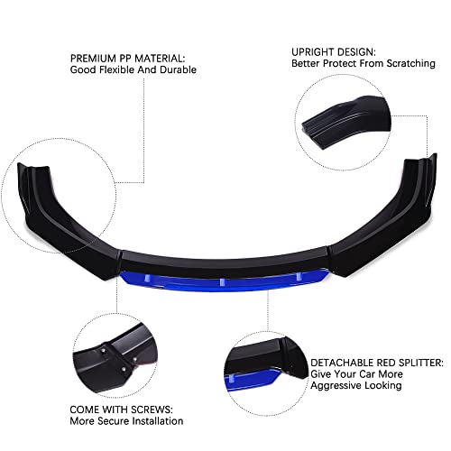 KEEPDSGN 4PCS Universal Car Front Bumper Lip Body Kit Splitter Spoiler Diffuser Protector with Adjustable 10\"-13\" Support Splitter Rods (Blue) - Gloss Black,Blue Tongue