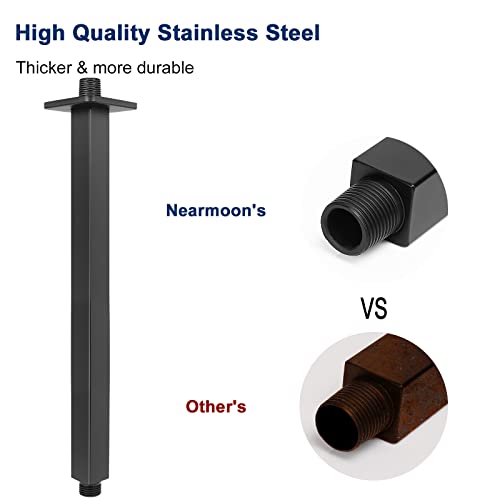 Nearmoon Ceiling Mounted Shower Arm With Flange, Universal Connection 1/2 Npt Straight Square Shower Arm For Fixed Rain Shower Head, Made Of Thicken Stainless Steel (16 Inch, Matte Black) #TOP3