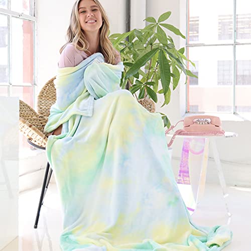 Ailemei Direct Rainbow Blanket,Pastel Tie Dye Design,Mint,90"x108"