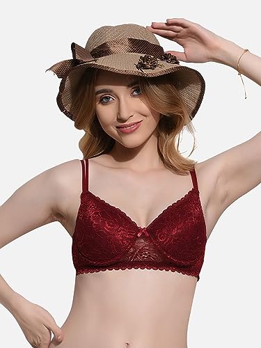 Image of FIMS - Fashion is my style Women Cotton Lycra Floral Lace Lightly Padded Bra Wired Seamless Fullcoverage Multicolor Cup- B