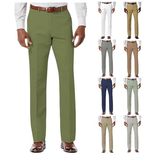 Mens Dress Pants Straight Slacks Comfort Classic Regular Fit Casual Expandable Waist Slim Solid Fall Suit Trousers3