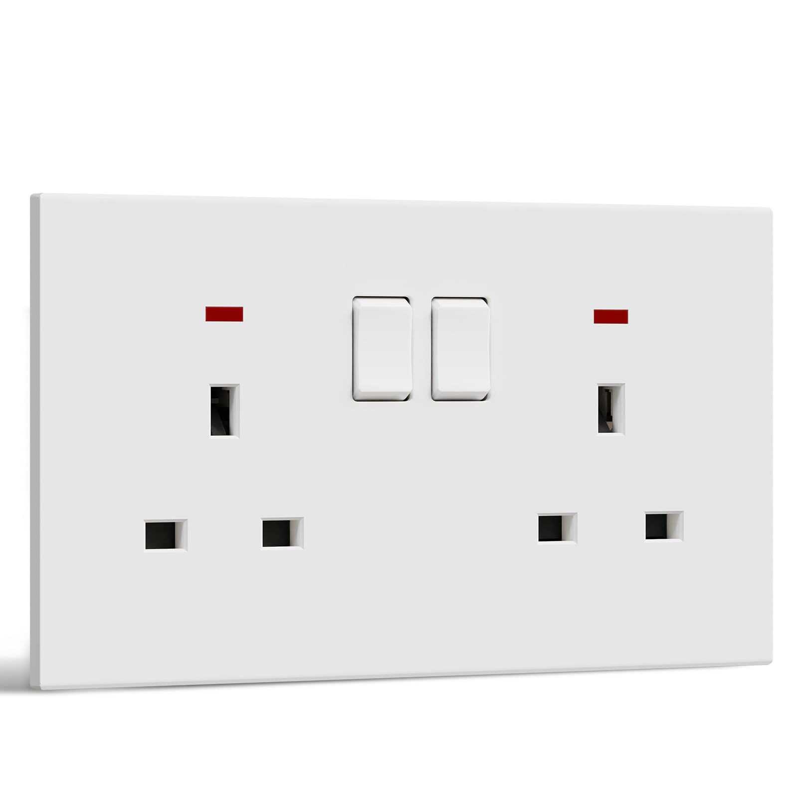 BSEED Double Socket, Electrical Double Switched Power Plug Wall Socket with LED Indicator, PC Wall Plate Outlet, White, 13A
