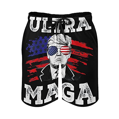 Board Shorts Ultra MAGA USA Flag Anti Biden Patriotic Swim Trunks Do Not Fade Beach Shorts
