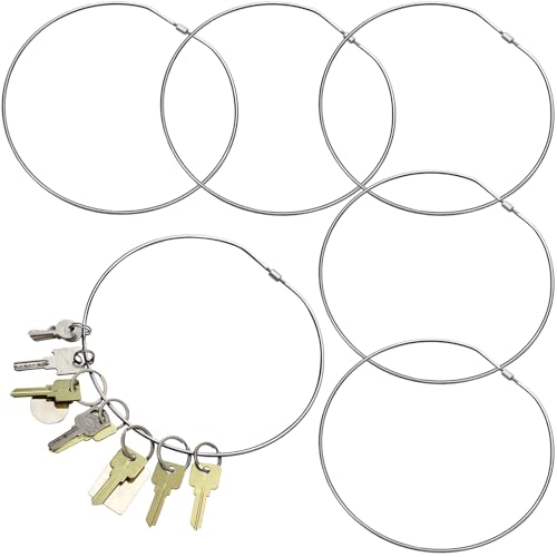 Image of Briwooody 8 inch Large Key Ring Hoop Heavy Duty Threaded Locking Key Rings Stainless Silver Steel for Keychains, Luggage and Tags