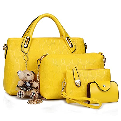 Sac fourre-tout femme jaune et ses pochettes : le cadeau idéal en lot de 4