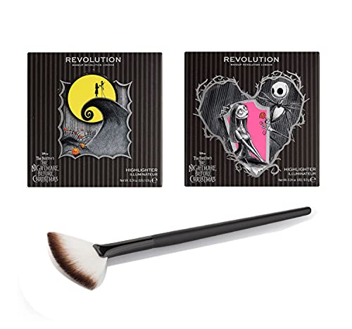 Makeup Revolution Nightmare Before Christmas Highlighter Set! Includes Gold And Bronze Highlighter, Peachy Pink Highlighter & Makeup Brush! The Nightmare Before Christmas Inspired Highlighter Makeup!
